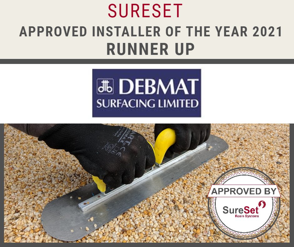 SureSetUK's tweet photo. Congratulations to our joint 'Runner up' for Approved Installer of the Year for 2021. Amazing effort @DebmatSurfacing and @permastonepavingltd.co.uk
#resinbound #sureset #resinsystems #pavinginstallers #pavingcontractors https://t.co/8MhuiAXBVm