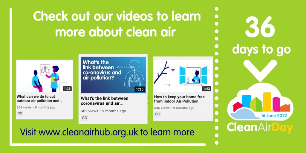 36 days to go 🗓 #CleanAirDay 

Our #CleanAirHub provides a space to learn about #airquality & how to take action on #airpollution. 

Check out the clean air videos to learn more 👉 cleanairhub.org.uk