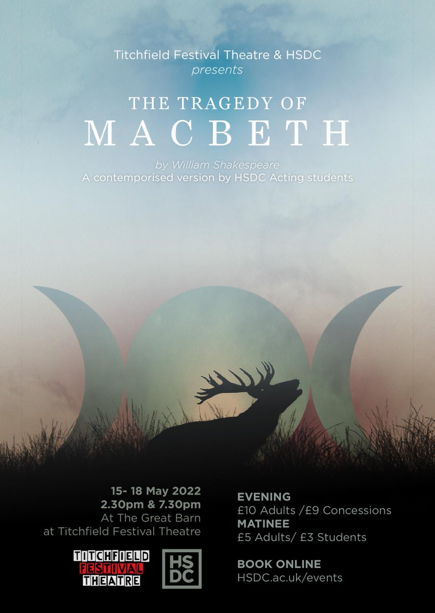 Be_HSDC's tweet photo. Don't miss our talented actors on stage at The Great Barn @TitchfieldFT for their upcoming performances of Macbeth, taking place from this Sunday! 🔮👑🎭

Find out more and book tickets here: https://t.co/Ei2agJWiqK https://t.co/Hy9CvAsPdn