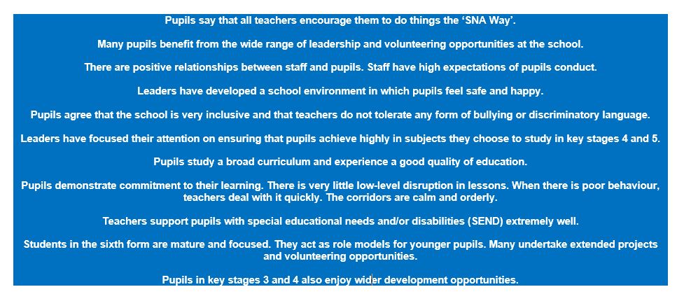 Following our recent Ofsted visit, we can confirm that we are a 'Good' school. There are plenty of excellent soundbites and the full report will be available on the Academy website today. SNA students and staff are amazing👏🏻 #TheSNAWay