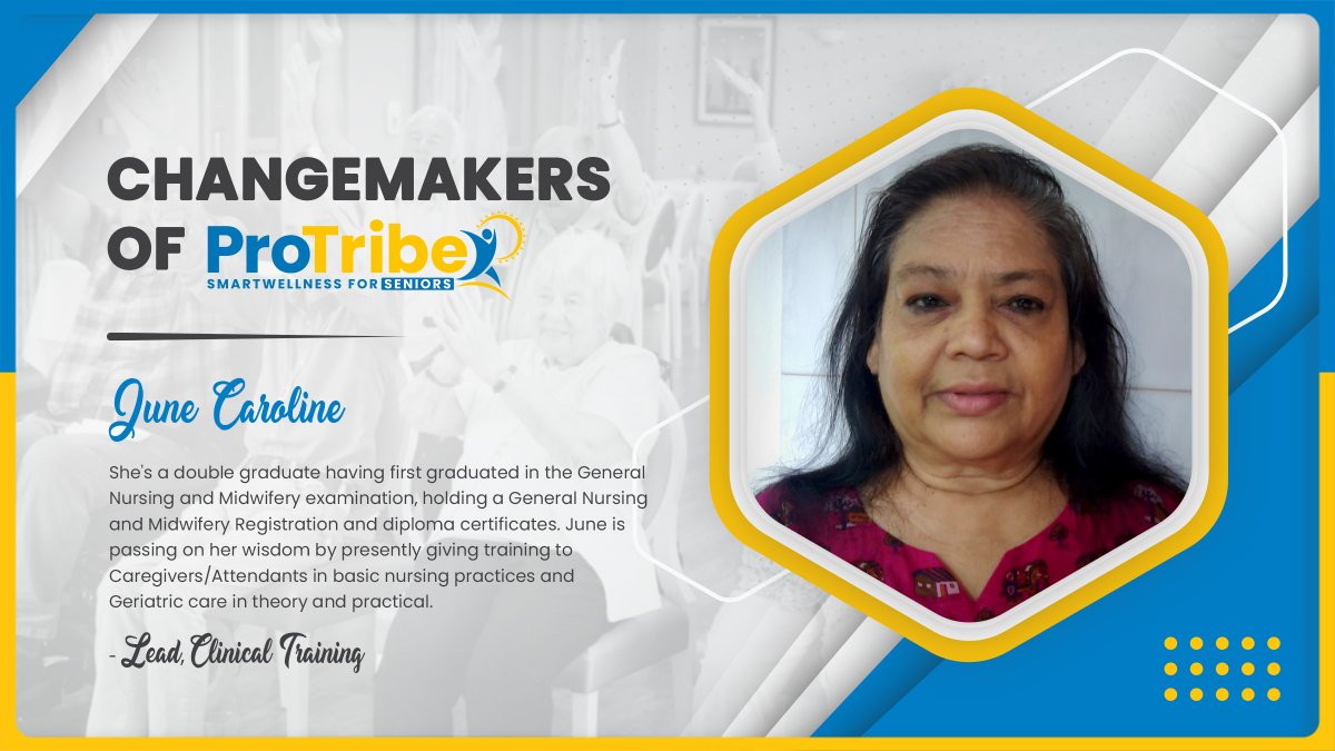ProTribeSeniors's tweet photo. June Caroline, Lead Clinical Training, ProTribe is bringing a remarkable change to the senior care landscape with her dedication to training others and ensuring to keep the wellness of seniors intact by bringing more helping hands. 
#ProTribeChnageMakers #ProTribeSmartWellness https://t.co/R9rEFn091B