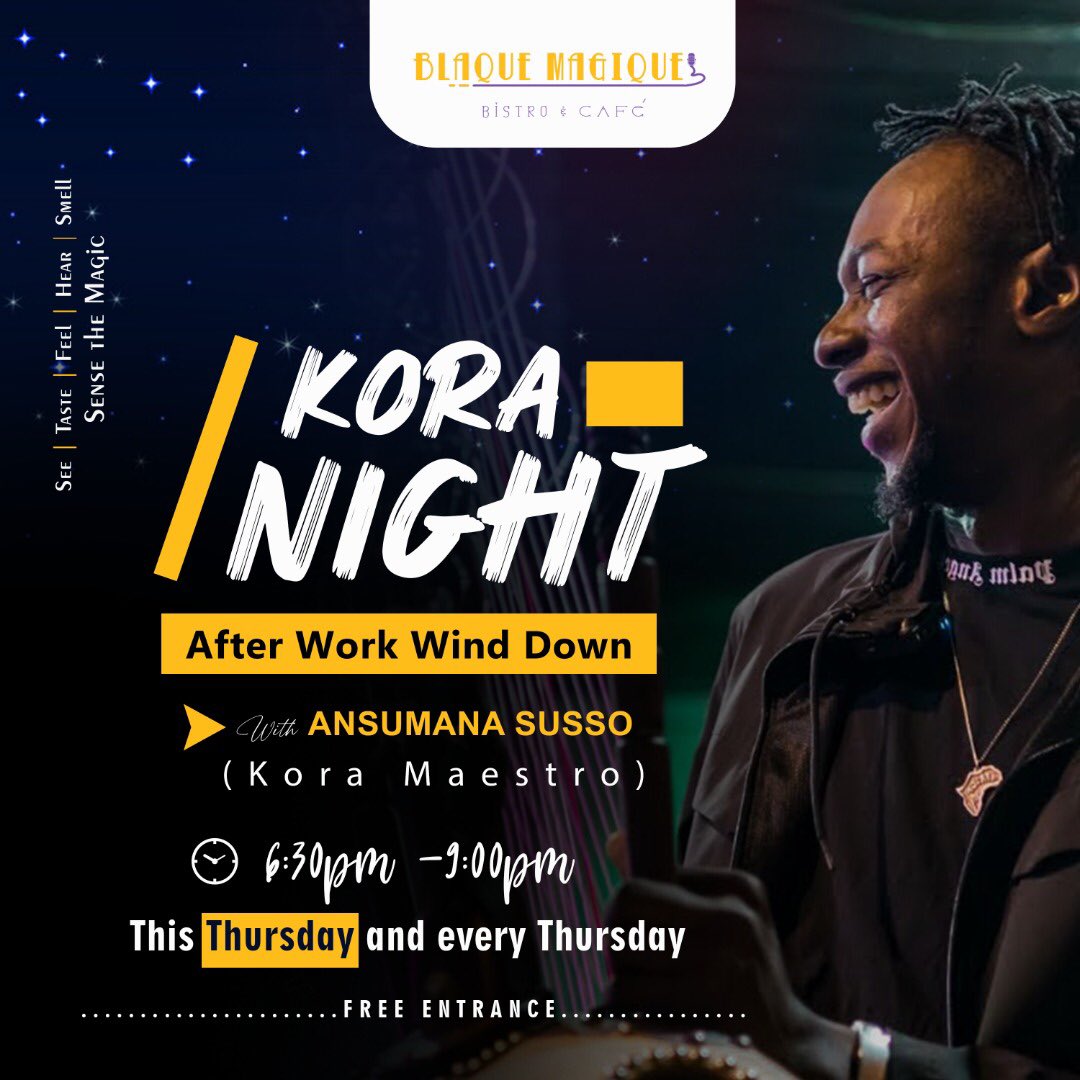 lyebahofficial's tweet photo. Rough day at work? Pop in for an after work wind down drink and listen to some soothing sounds from the Kora Maestro @ansukora_
This Thursday and every other Thursday
.
.
#restaurant #cafe #event #koranight #bmcafe https://t.co/jds4Tlfkrz