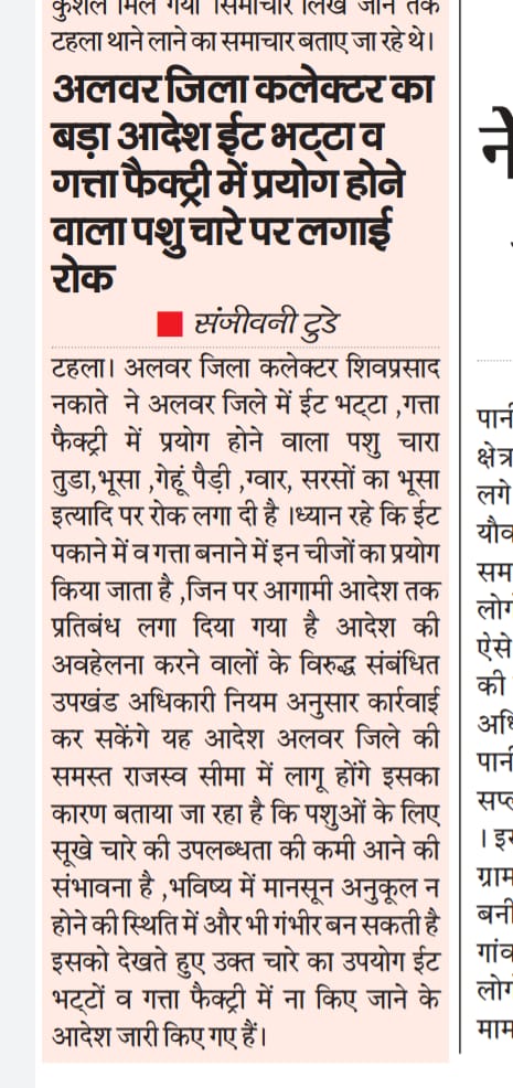 DainikaY's tweet photo. पशुओं को चारे की समस्या को देखते हुए लगाई कलेक्टर अलवर ने रोक https://t.co/lq71iboAG6