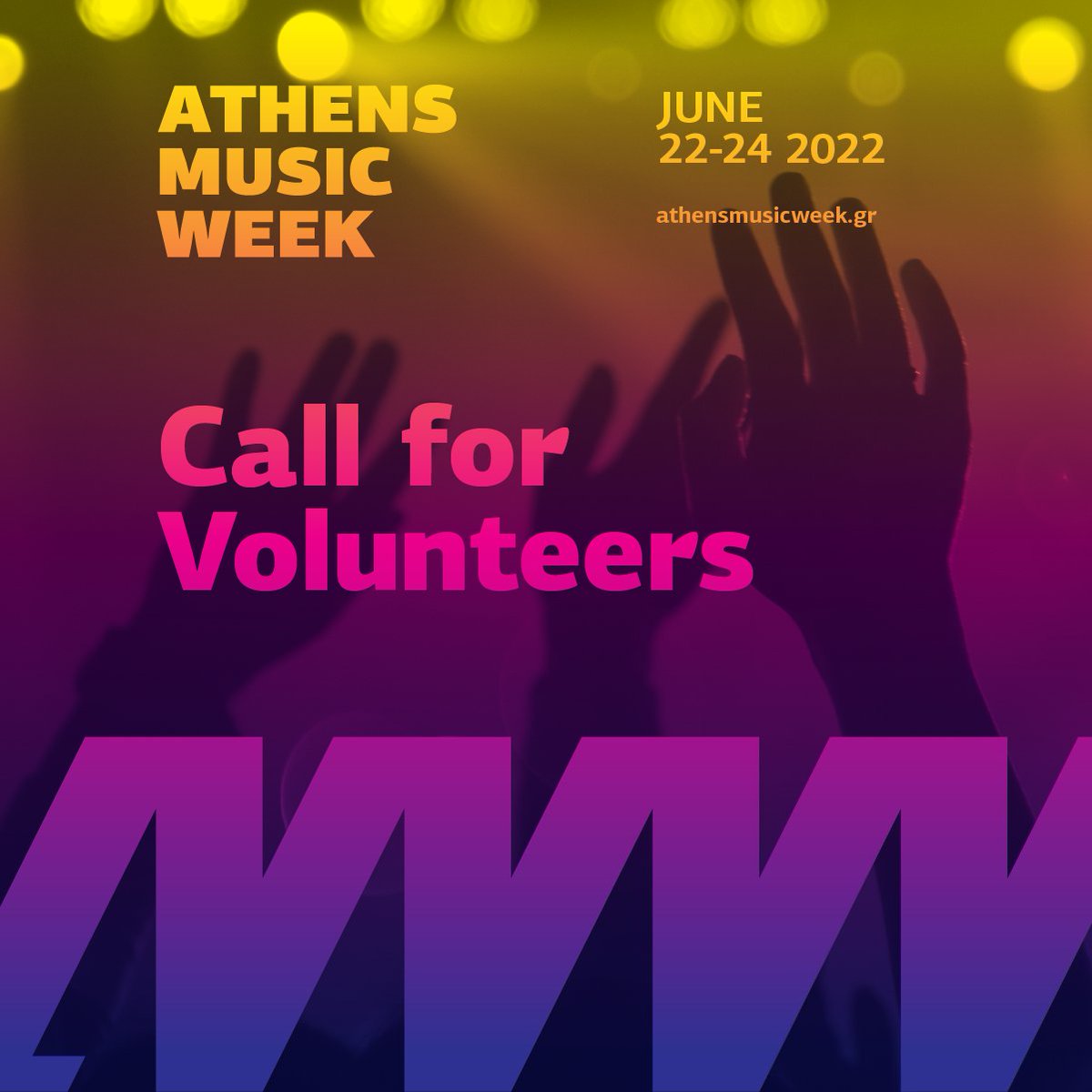 Athens Music Week (@athensmusicweek) on Twitter photo ⚡️JOIN AMW2022 VOLUNTEER FORCE⚡️
... and drive positive impact in the music sector
Get in touch 👉 info@athensmusicweek.gr
Find out more 👉bit.ly/3w2J7Lu
#amw2022 #athensmusicweek2022 #callforvolunteers ⚡️JOIN AMW2022 VOLUNTEER FORCE⚡️
... and drive positive impact in the music sector
Get in touch 👉 info@athensmusicweek.gr
Find out more 👉bit.ly/3w2J7Lu
#amw2022 #athensmusicweek2022 #callforvolunteers