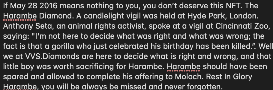 VVSDiamondsNFTs's tweet image. I really wanted to avoid any possible imitation of #BAYC in our #VVSDiamonds #NFTs, but #Harambe just hasn't gotten the honor and respect deserved yet in this space. 
We're leaking the #Harambe #Diamond #NFT script early.
No way any ape #NFT will be able to compete with this one.