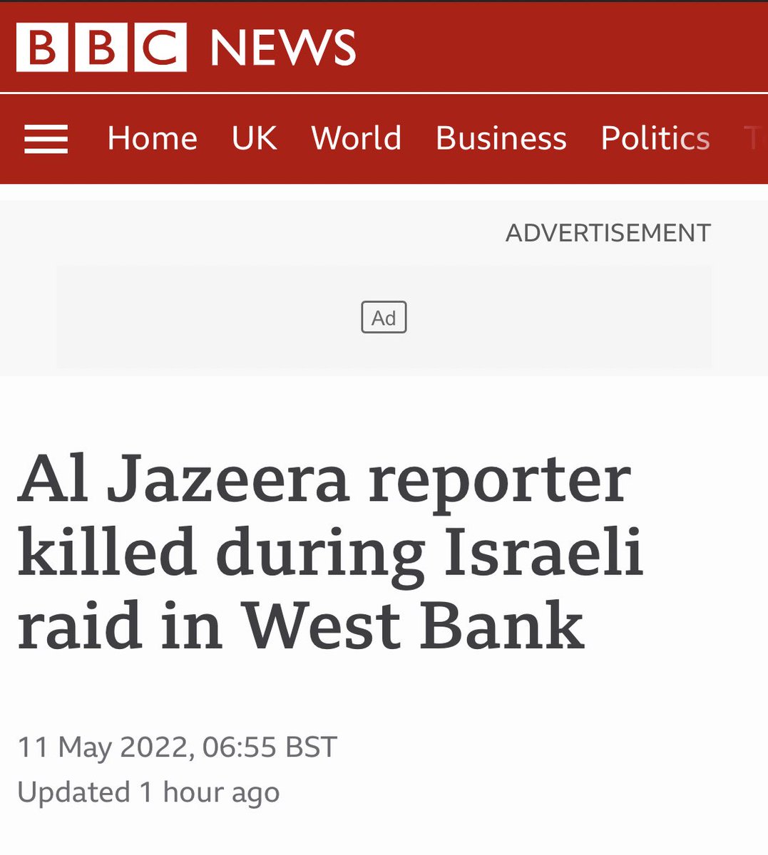 SanaSaeed's tweet image. Killed by who? 

All of these have been updated within the last hour, following eyewitness testimony from journalists who were with Shireen Abu Akleh who all say Israeli forces shot her in the head. This is reprehensible journalism.