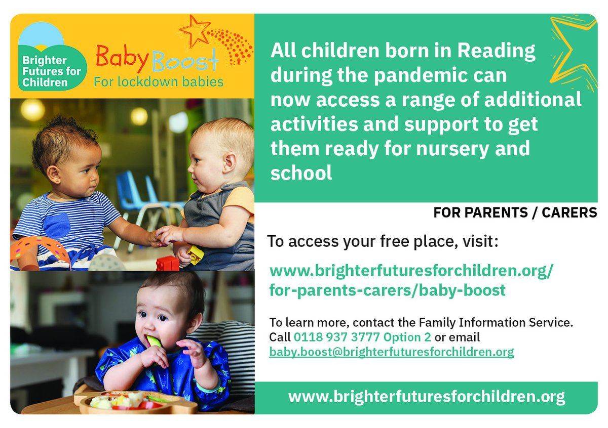 BFfC_Child's tweet photo. All children born in Reading during the #pandemic can now access additional activities & support to help them catch up where their development may have been held back due to lockdown.
For more information visit:
⭐️ https://t.co/ok5JoVC2CF
#rdguk #LockdownBabies #CovidRecovery https://t.co/zoyGN7PDHa
