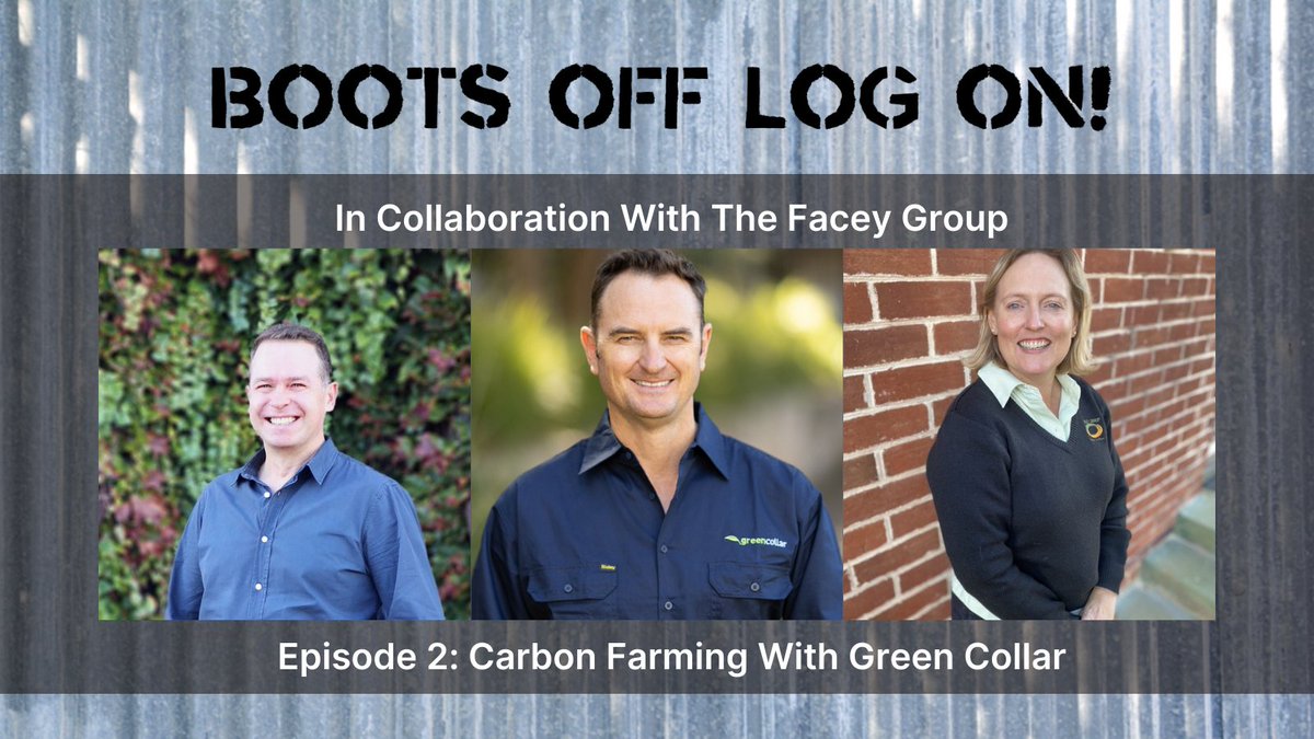 Agrimasters's tweet photo. New episode of #BootsOffLogOn with @FaceyGroup
is live now!
Our hosts @dewmg & @KellyPearce7 interview Malcolm Gillet from @GreenCollarGCS to discuss all things carbon farming.
https://t.co/6UPoiiyr3F
#carbonfarming #sustainablefarming #agriculture #ag #allthingsag #agpodcast https://t.co/uu43dDlMUa