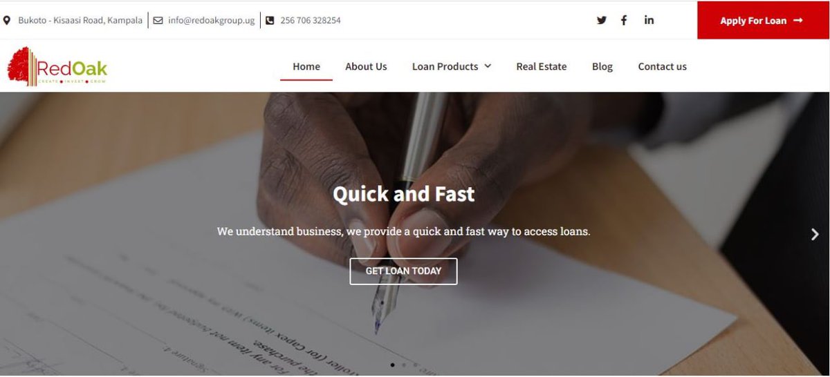 To serve you better, we launched a new website to ease your experience while we accomplish what is important to you. 

Log on to redoakgroup.ug to check our products and services, apply for a loan, book a site visit or even give us feedback to serve you better.