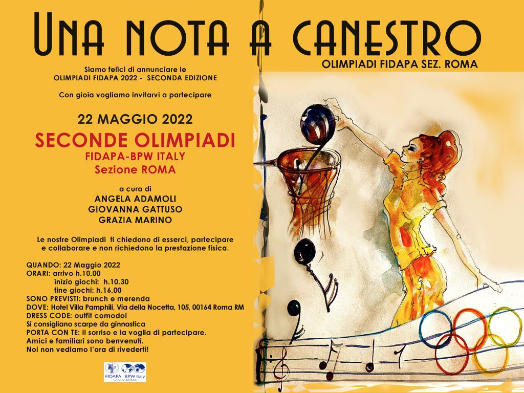 fidaparoma's tweet photo. Seconda Edizione delle #Olimpiadi FIDAPA BPW Italy Sezione di Roma “Una Nota a Canestro”. Un evento non competitivo adatto a tutte le età!
‼️ Per organizzare al meglio l’evento, le iscrizioni dovranno essere effettuate entro e non oltre VENERDÌ 15 MAGGIO‼️#fidaparoma https://t.co/qp3UNs7jhV