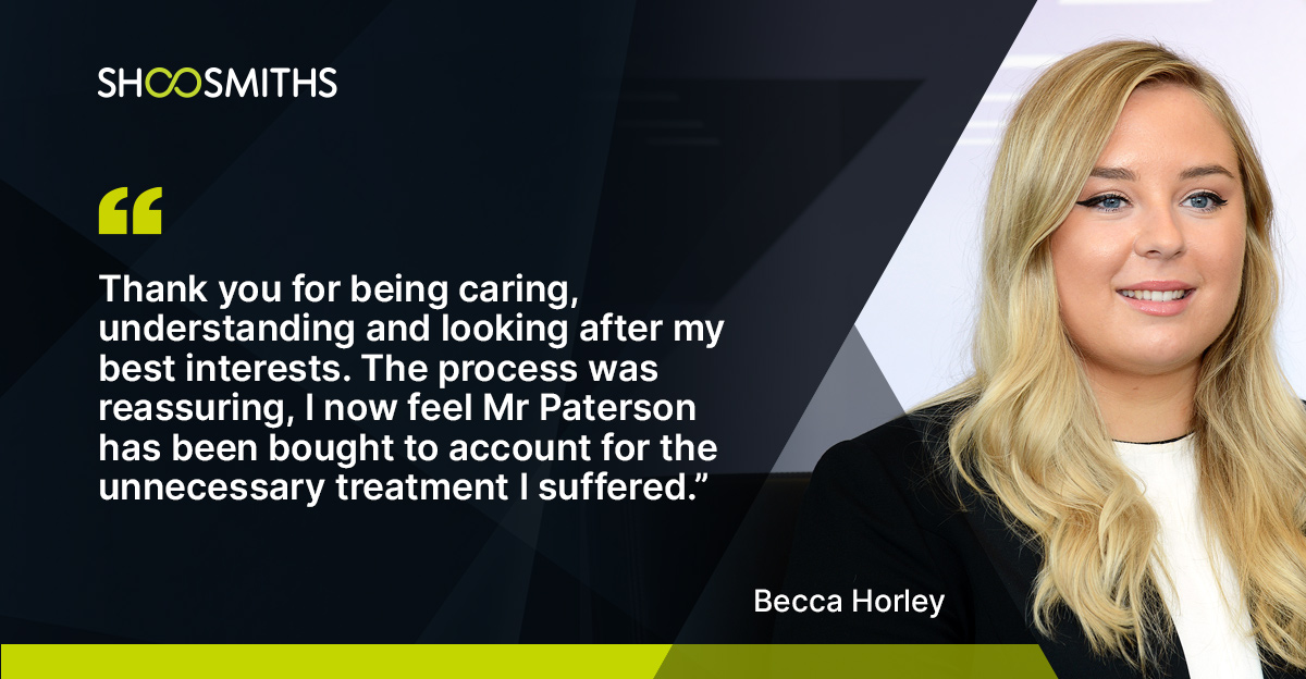 Shoosmiths Serious Injury (@shoosmithssi) on Twitter photo Our #ShoosmithsShoutout today goes to our Birmingham-based Associate, <a href="/RebeccaHorley/">Rebecca Horley</a> 🙌
The feedback came from a medical negligence client who was a victim of the rogue surgeon, Ian Paterson. Our #ShoosmithsShoutout today goes to our Birmingham-based Associate, <a href="/RebeccaHorley/">Rebecca Horley</a> 🙌
The feedback came from a medical negligence client who was a victim of the rogue surgeon, Ian Paterson.