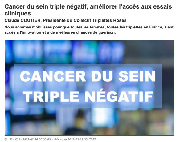 reseauKsein's tweet photo. @ClaudeTriplette Coutier a co-créé le @Collectif_MT pour faire connaître le #cancerdusein triple négatif #CSTN & permettre aux femmes d’accéder à des traitements novateurs 👉🎬 #CollectifTriplettesRoses @acteursdesante @s_chevrel
https://t.co/3QdUUVc8Y6 #CollectifTriplettesRoses https://t.co/SSiXcPz1Pk