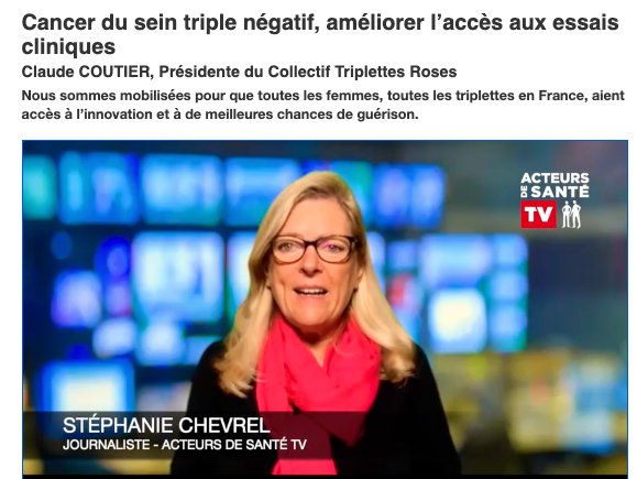 reseauKsein's tweet photo. @ClaudeTriplette Coutier a co-créé le @Collectif_MT pour faire connaître le #cancerdusein triple négatif #CSTN & permettre aux femmes d’accéder à des traitements novateurs 👉🎬 #CollectifTriplettesRoses @acteursdesante @s_chevrel
https://t.co/3QdUUVc8Y6 #CollectifTriplettesRoses https://t.co/SSiXcPz1Pk