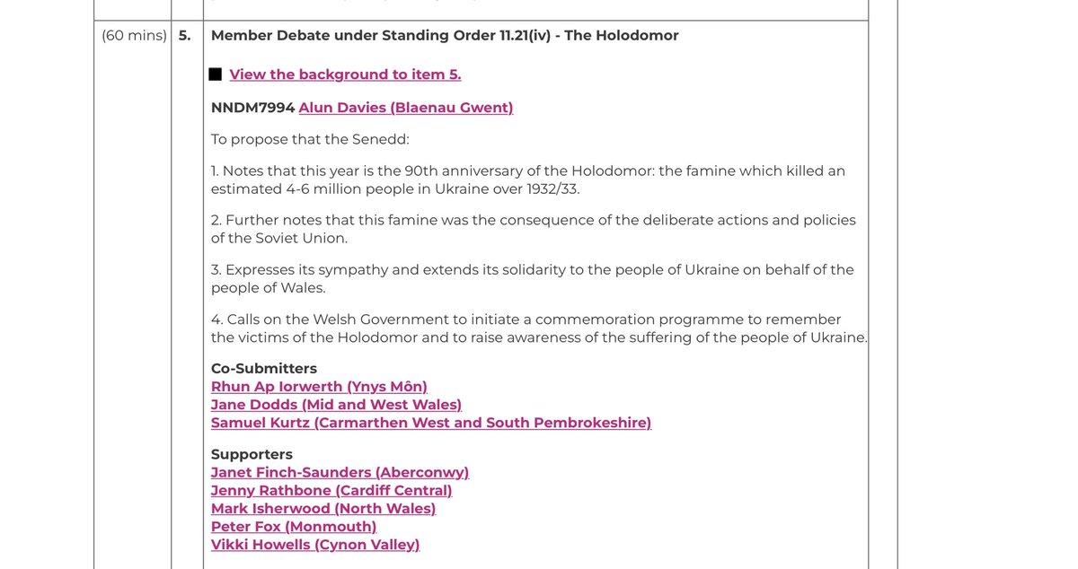 🚨🚨 Some Welsh Parliament members say they are overworked and need more of them

➡️ Today an hour in chamber debating and calling on the Welsh Government to have a commemoration programme for victims of the 1932/33 Great Famine in Ukraine - 90 years ago

Names wanting this below