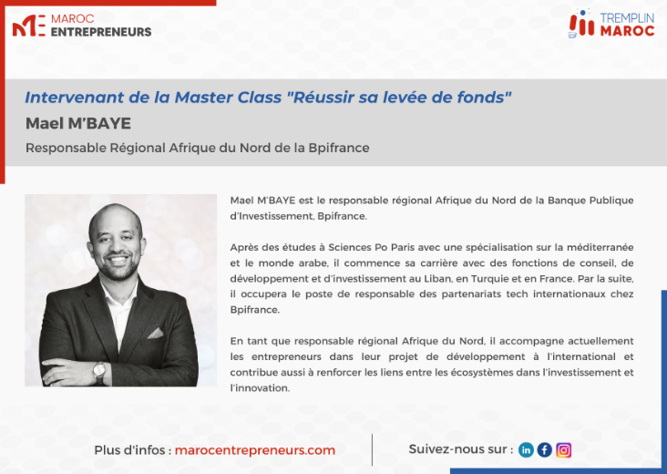 MaelMby's tweet photo. 🗓️ Retrouvez-nous ce samedi à la Maison de la Chimie à #Paris avec @Maroc_Entrepren !
Je suis ravi de participer à la Master Class "Comment réussir sa levée de fonds"🚀 
Un rdv à ne pas manquer pour en savoir plus sur les outils d’accompagnement à la création d’entreprise ! https://t.co/tMHfDhn0Mo