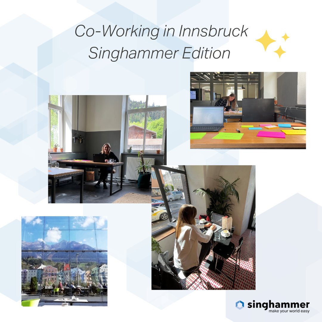 SinghammerIT's tweet photo. Produktivität und Kreativität brauchen manchmal einen Ortswechsel. 😊 Im schönen Innsbruck haben sich drei unserer Mitarbeiter*innen zusammengetan und sich spontan in einen Co-Working-Space eingemietet. Zusammen haben sie zur Zukunft unseres Produktangebots gebrainstormt.😊 https://t.co/83EfeMmbEN
