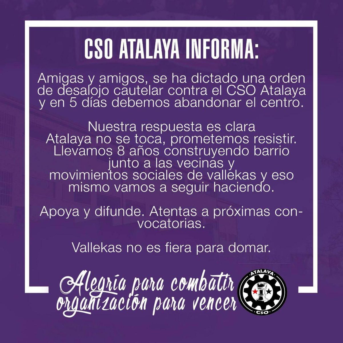 CSO_Atalaya's tweet photo. ⚠️COMUNICADO OFICIAL⚠️ #ATALAYASEQUEDA https://t.co/7p65npOTUq