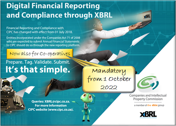 theCIPC's tweet photo. As from 1 April 2022 the CIPC launched a pilot project for voluntary filing of AFSs via XBRL for Co-operatives. As from 1 October 2022 filing becomes mandatory for Co-operatives. https://t.co/BVjoEvHZLV