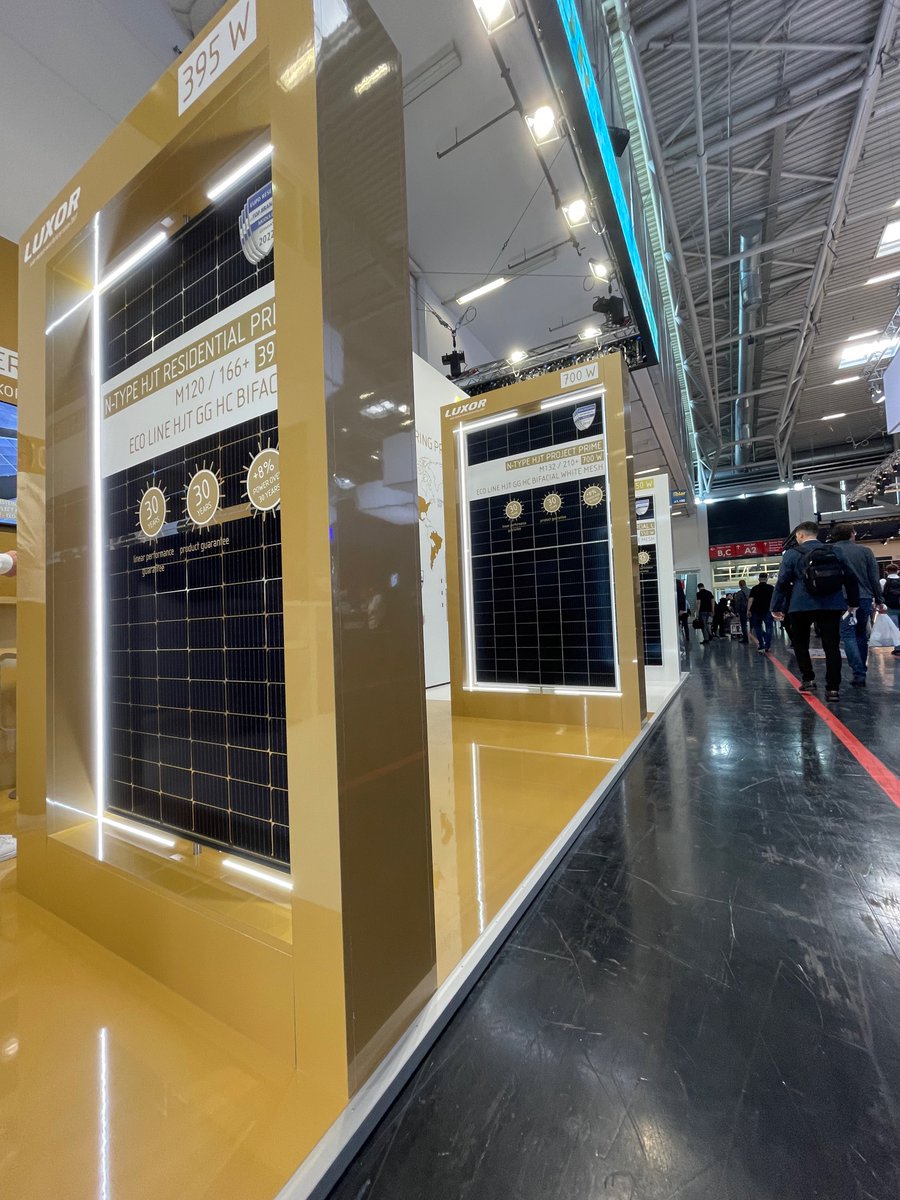 LUXORsolar's tweet photo. MORE 
PERMANENTLY MORE ...

#LUXORsolar introducing N-Type #Heterojunction #Technology.

Visit us at #intersolar, hall A1 booth 190 and check out the advantages of heterojunction modules.

#HJT #solarenergy #solarmodule #solarmodules #PV #LUXOR #fair #solarpower #Bifacial #Ntype https://t.co/zN5ewXcIHF