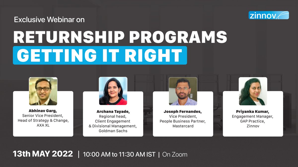 ZinnovEvents's tweet photo. Why are organizations in #India facing sub-optimal success rates for their #ReturnshipPrograms? What are the key challenges these organizations face while hiring #returnees?

To find out, join us at our upcoming #ZinnovWebinar: https://t.co/z5C9iriJ9R. https://t.co/Zzh4wqTWz0