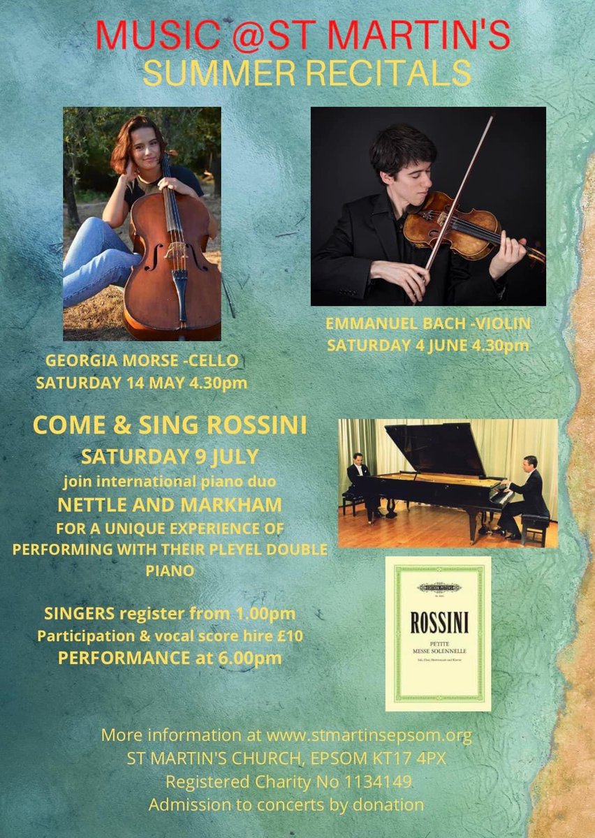 Music@StMartin’s Summer Series begins this Sat 14 May at 4.30pm. Anglo-Italian cellist @Georgia54456149 performs #bach #bloch #cassado @EPSOMMUSIC @EpsomandEwell @whatsoninepsom @epsomstmfamily @SurreyArts