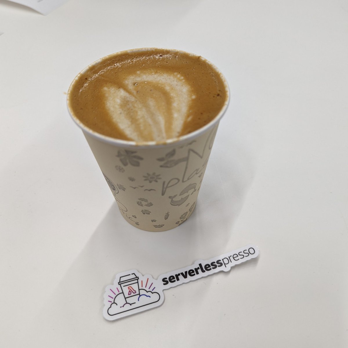 How cool is it that my coffee order was processed by a #serverlesspresso system and I can study the architecture while I wait! #AWSSummit