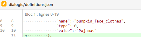 PumpkinFaceGame's tweet photo. I can't really show what I'm working on right now (lots of cool stuff coming your way with real minigames and better story choices!!!) because it's all placeholder stuff and it looks *horrible* but here's a very code-looking snippet to get you Intrigued https://t.co/UDbEXtM2xq