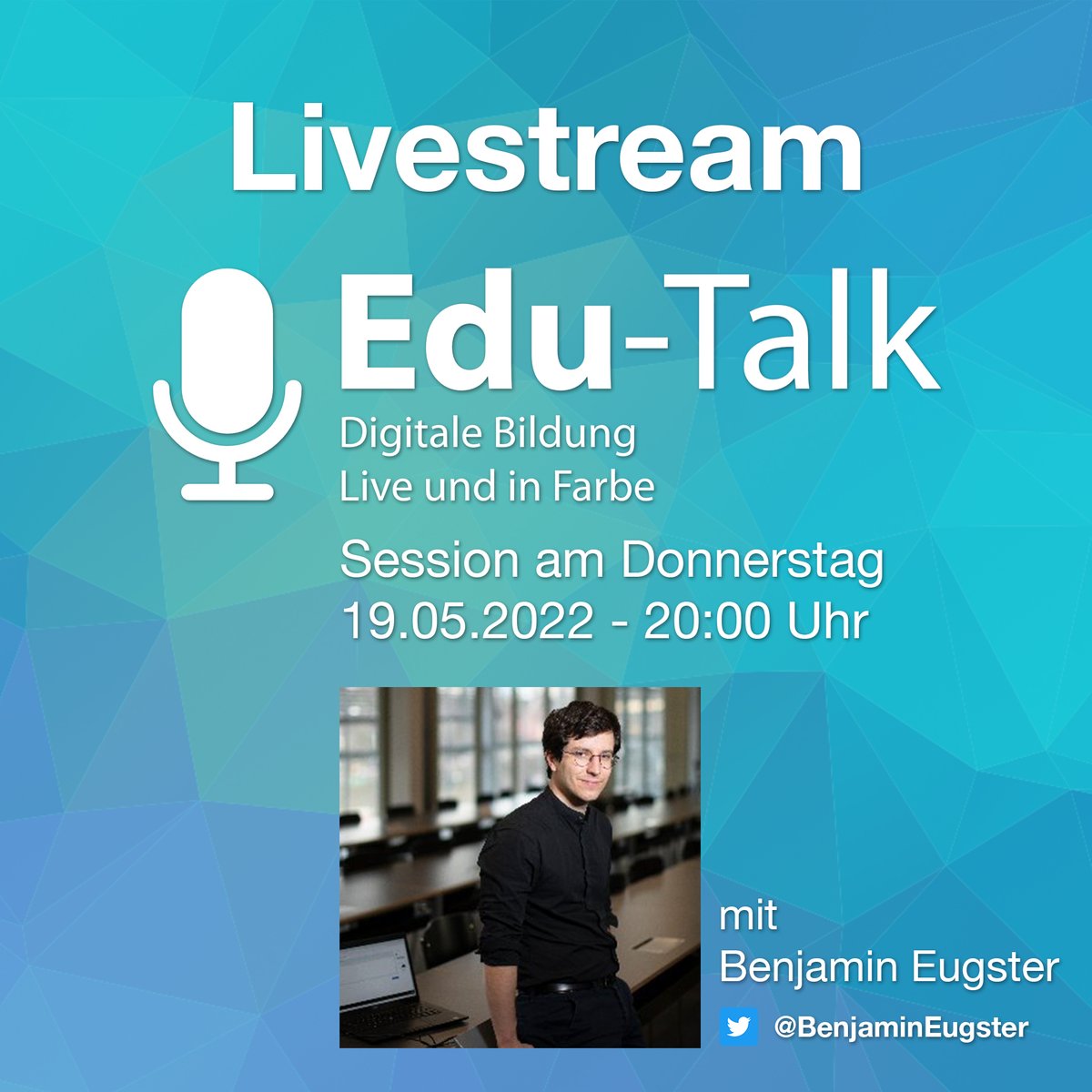 Am Donnerstag ist @BenjaminEugster im Edu-Talk zu Gast. Wir sprechen mit ihm über #Kompetenzorientierung in digitalen #Lernumgebungen
Schaltet um 20 Uhr auf Twitter oder YouTube ein!
Mehr Informationen findet ihr auf edu-talk.de 
#twlz #twitterlehrerzimmer