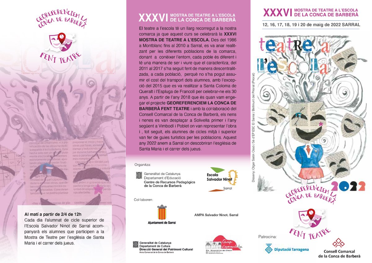 se_conca's tweet photo. XXXVIa edició Mostra de teatre a l'escola i Georeferenciem la Conca de Barberà fent teatre -IIIa edició-. 12 al 20 maig a Sarral https://t.co/Qo3IRiHP9p https://t.co/WeZjaotRJr