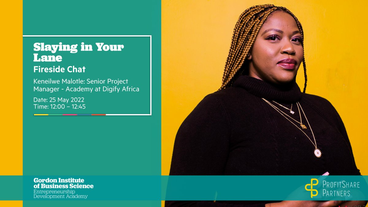 GIBS Entrepreneurship Development Academy (@gibsacademy) on Twitter photo On #AfricaDay we'll chat to <a href="/DigifyAfrica/">Digify Africa</a>, a registered NPO providing free education, demand-driven skills & work opportunities for youth across the continent. The Slaying In Your Lane Series is brought to you by <a href="/ProfitShare1/">ProfitShare Partners</a>.
Register: gibs.zoom.us/webinar/regist…
#SlayingInYourLane On #AfricaDay we'll chat to <a href="/DigifyAfrica/">Digify Africa</a>, a registered NPO providing free education, demand-driven skills & work opportunities for youth across the continent. The Slaying In Your Lane Series is brought to you by <a href="/ProfitShare1/">ProfitShare Partners</a>.
Register: gibs.zoom.us/webinar/regist…
#SlayingInYourLane