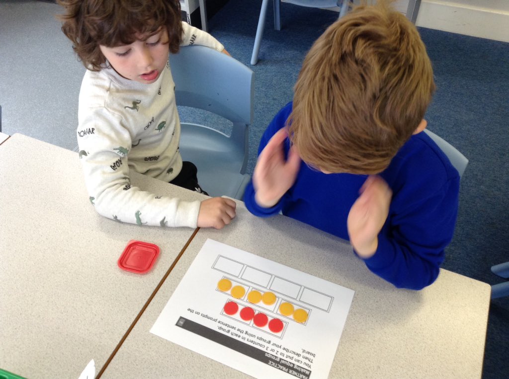 GilberdykeRocks's tweet photo. The Finches are using counters to add equal groups. We have been making 2, 3 or 4 equal groups of 2 or 3. #GPSMaths #effectivemaths https://t.co/0dIODDTcAH