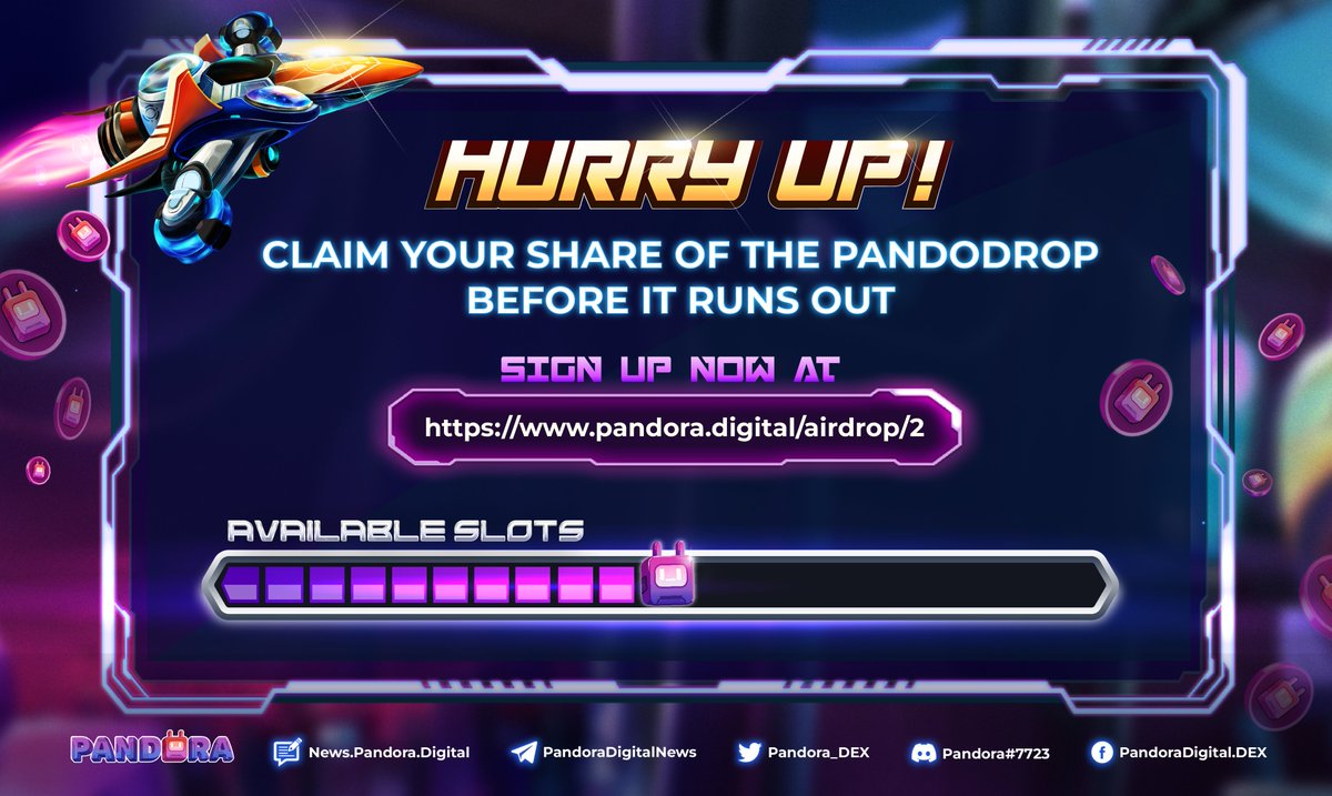 Pandora_DEX's tweet photo. 🌟150.000 #PSR tokens - 5000 winners🌟
💥 Limited time - Limited slots – First come, first served💥
🚀Our 2nd #PandoDrop airdrop is still going strong!
☀️Get in on this lucrative #giveaway while it lasts:
🔗https://t.co/r0PPUbzLCT
ℹ️Details here: https://t.co/2WZcGNsEtC https://t.co/bgiv92iIbF
