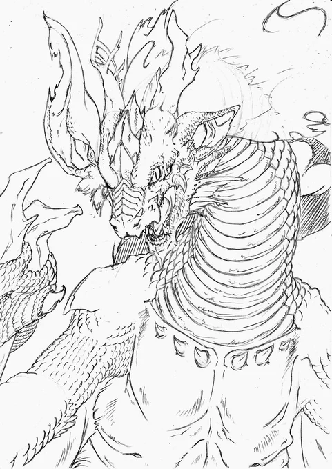 #落書きだけどお気に入りだから見て
だいぶ前にボーッとしながら描いた🐉
いつか色塗りしたい🤤 