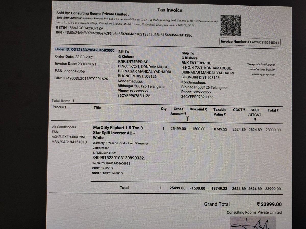 BabiSubhash's tweet photo. @flipkartsupport i have purchase marq air conditinor on 23rd march 2021. Now my AC not working. Compression not working.I called many times to flipkart team but no one has not responded till. AC under warrenty

Order id Order ID: OD121332964234582000

Kindly resolve my issue. https://t.co/r57Y2aVmlE