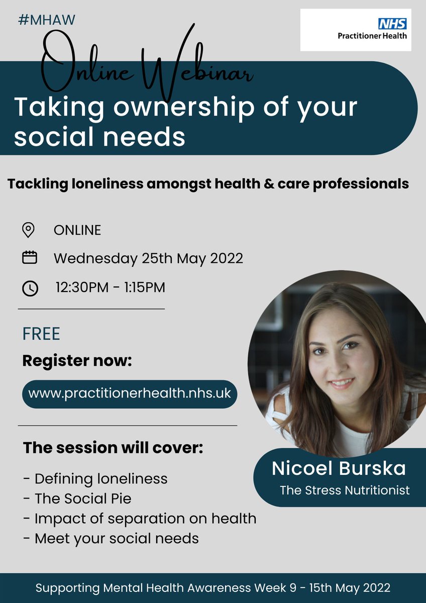 nhsprachealth's tweet photo. Taking Ownership of your Social Needs - tackling loneliness amongst health &amp; care professionals.

In line with #MHAW see Nicole Burska teach tackling loneliness early and looking after our social needs.

https://t.co/DIJsDzmi1z
#MentalHealthAwarenessWeek https://t.co/VT18QKSLGm