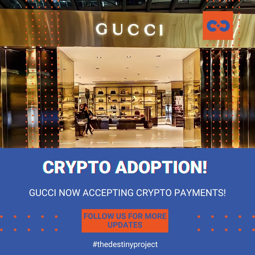 Capiverse's tweet photo. Gucci is now accepting crypto payments!!

Gucci has approved a total of 12 cryptocurrencies as a form of payment at its stores.

These cryptos include Bitcoin, Bitcoin Cash, Ethereum, Litecoin, Shiba Inu, Dogecoin, and five other stablecoins based on the US dollar. https://t.co/hn2lFGxpH6