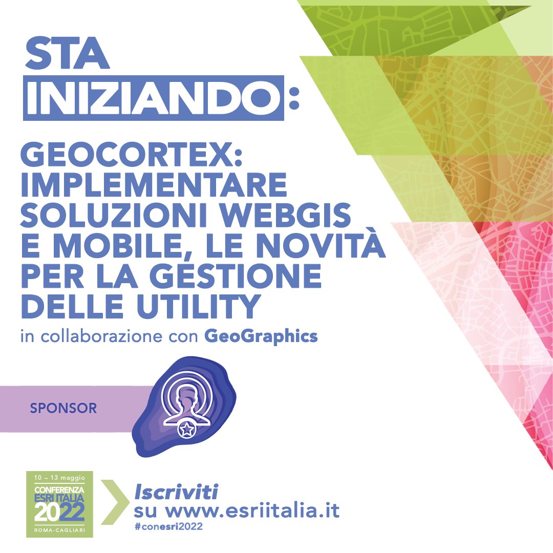 Esriitalia's tweet photo. La giornata continuerà con l'incontro “Digital Twin per le infrastrutture stradali”, Seguirà una Tavola Rotonda ed in contemporanea La Conferenza Esri Italia ospita l'evento #Geocortex.
Segui l'evento in live: https://t.co/leWIdRejp4
#Esriitalia #GIS #conesri2022 https://t.co/zOaoxV41ei