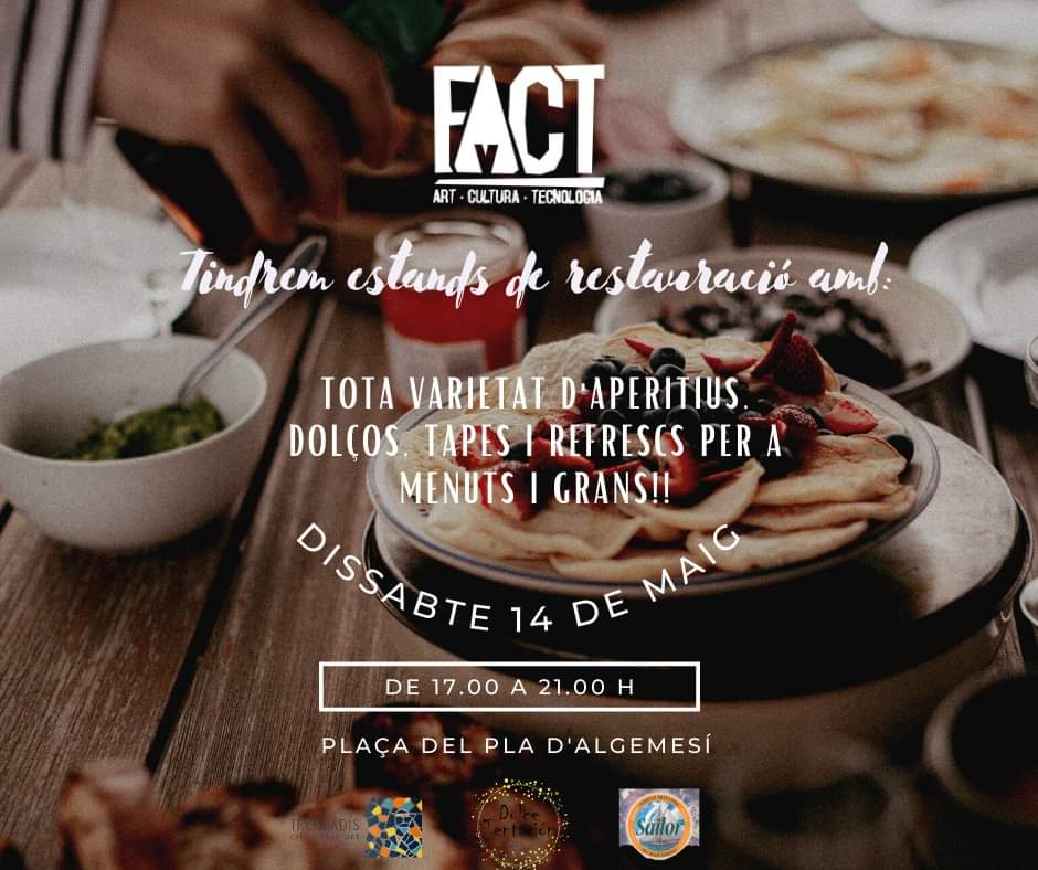 Aquest dissabte 𝗮 𝗹𝗲𝘀 𝟭𝟳.𝟬𝟬𝗵 tindrem saborósos estands al 𝗩 𝗙𝗘𝗦𝗧𝗜𝗩𝗔𝗟 𝗙𝗔𝗖𝗧🌺 a la plaça del Pla d'Algemesí amb:
🍹 Trencadís Restaurant
🍨 Dulce Tentación
🍻 Cerveza artesanal Sailor

Tota varietat d'aperitius, dolços, tapes i refrescs per a menuts i grans!