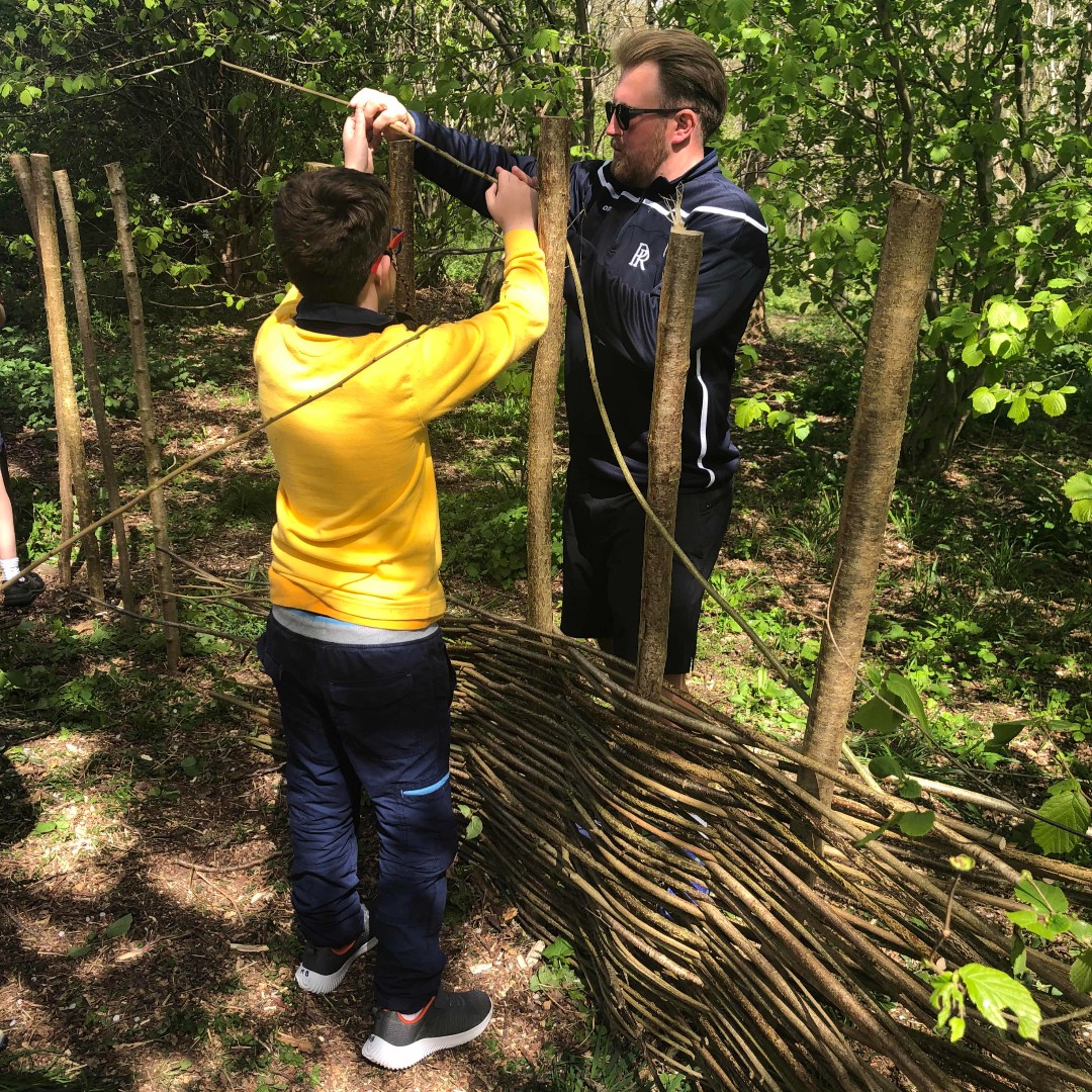 PortRegisSchool's tweet photo. C Form had a fantastic afternoon as part of our Green Vision in their PR Plus activity sessions last Saturday. Building a bird hide out of hazel and willow, making bird feeders from natural and recyclable materials before birdwatching! #nature #greenvision #prplus #prepschool https://t.co/djMVGEUrZm