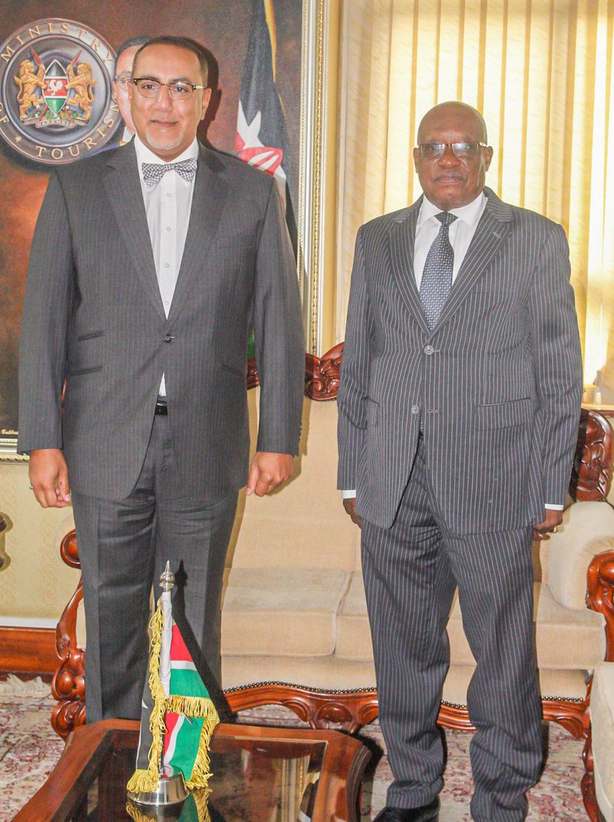 CS <a href="/Min_TourismKE/">Ministry of Tourism and Wildlife</a> <a href="/tunajibu/">Hon. Najib Balala E.G.H</a> held a meeting with the newly appointed @kwskenya Chairman Board of Trustees General (Rtd.) Joseph R. Kibwana.