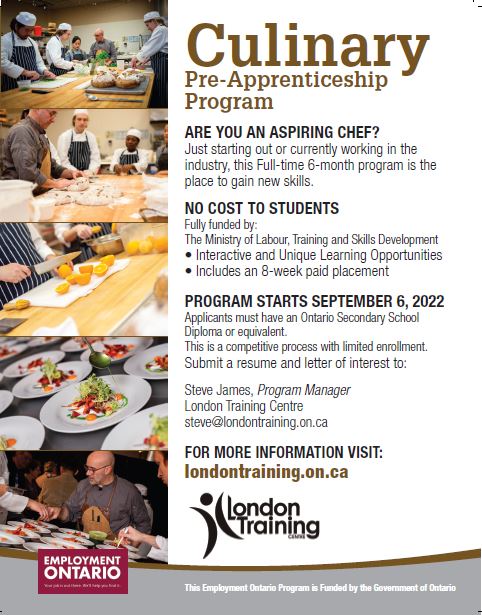 We are now accepting applications for our Culinary Pre-Apprenticeship program. londontraining.on.ca/culinary-pre-a… <a href="/ESC_network/">ESC</a> <a href="/eatdrinkmag/">Eatdrink Magazine</a> <a href="/GrowingChefsON/">Growing Chefs! ON</a> <a href="/ethicalgourmet/">Bryan Lavery</a> <a href="/eatdrinkmag/">Eatdrink Magazine</a> <a href="/BlackfriarsBis1/">Blackfriars Bistro LdnOnt</a> <a href="/jillstable/">Jill Wilcox</a> <a href="/laschicascoffee/">Las Chicas Del Cafe</a> <a href="/MazakFarms/">Farmer</a> <a href="/theGroveWFD/">theGroveWFD</a> <a href="/chefjamessmith/">James Smith. Passionate foodie, lover of people</a> #ldnont
