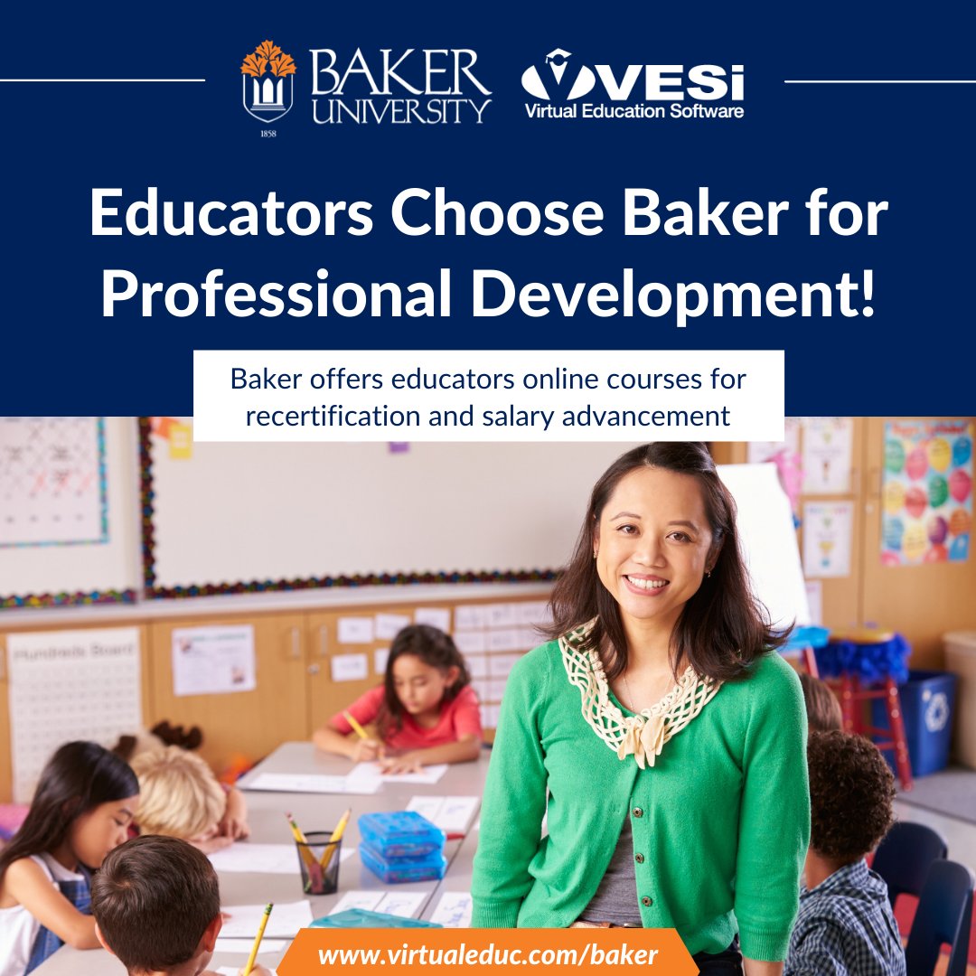 Educators Choose Baker for their Professional Development! Start your summer right with completing your professional development 100% online! Courses are offered for recertification and salary advancement.
Learn More: virtualeduc.com/baker