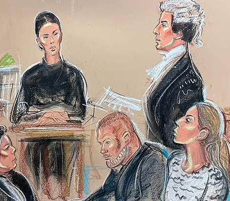 tilda_long's tweet photo. Huge and I mean huge shout out to the Wagatha Christie court artist. Vardy's no-nonsense bun, Coleen's literal upturned nose, Wayne's genuine despair. Stunning. https://t.co/UAqoOqz9rm