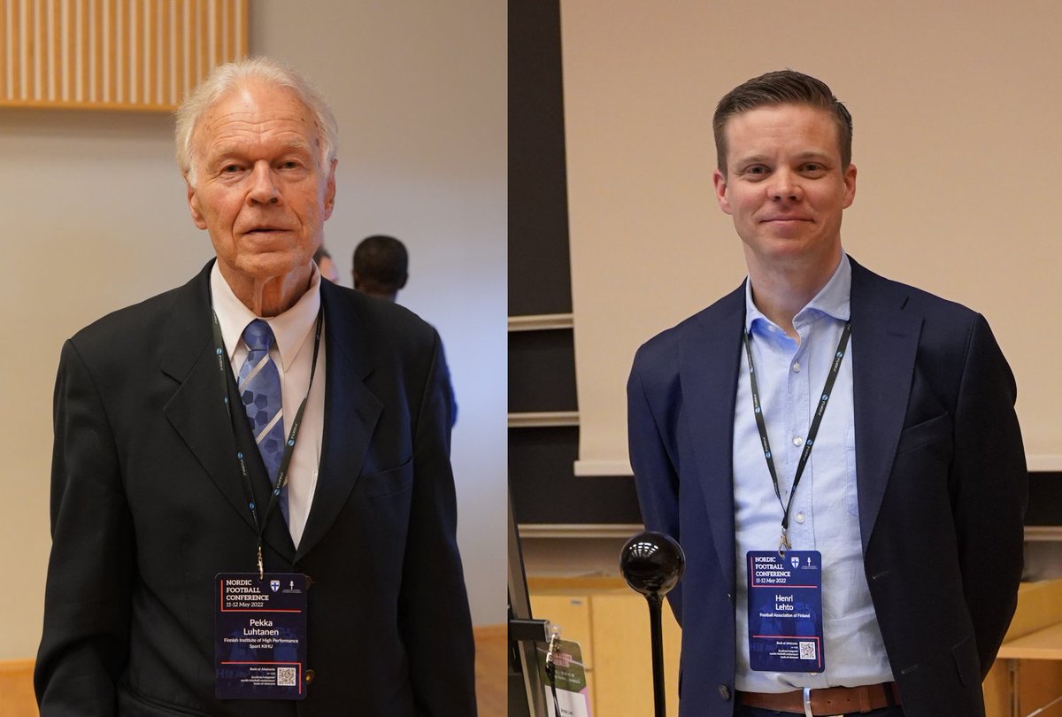 NorFootballConf's tweet photo. We at #Nordicfootball2022 were honoured to have as our special guests professor emeritus Pekka Luhtanen, and Finnish FA's current head of performance analysis @HenriLehto, who discussed the past, the present and the future of game analysis in football. 

Thank you gentlemen! https://t.co/bV9LsHLAdb