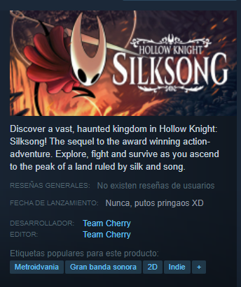 Eh EH EH HAN ACTUALIZADO LA FECHA DE LANZAMIENTO DE SILKSONG EN STEAM #HollowKnight #SilkSong