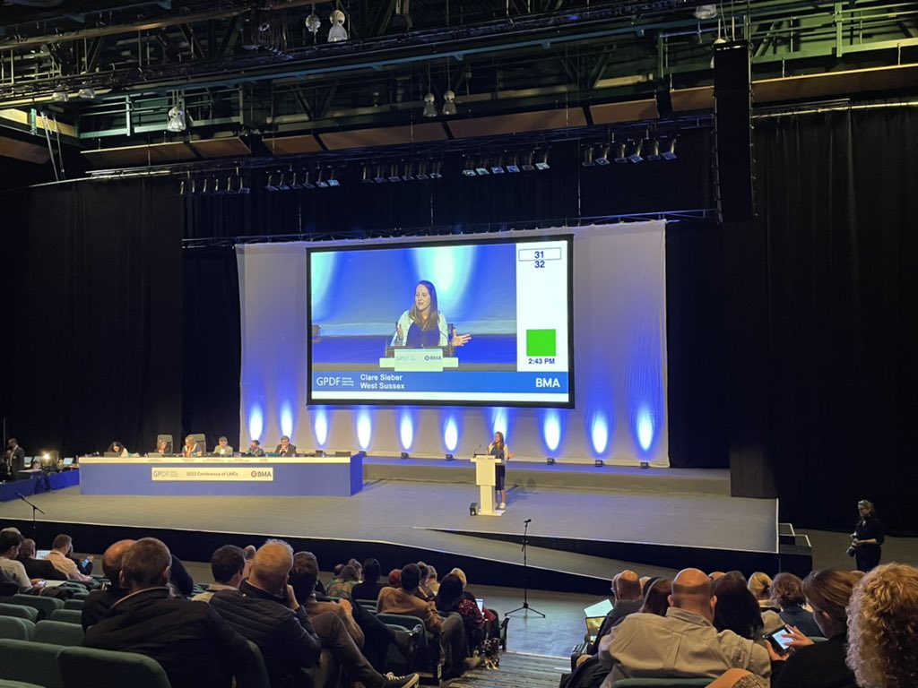 Well done <a href="/ClareSieber/">Clare Sieber</a> for proposing  a successful motion at UK LMC conference <a href="/SSLMCs/">Surrey & Sussex LMCs</a>