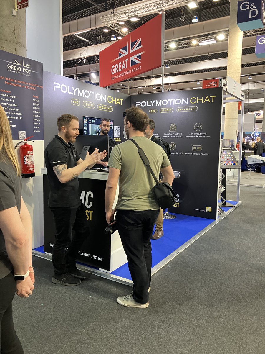 TFSUK's tweet photo. Day 2 at @ISE_Show! Meet @mrmoco1 at stand #5K445, showing the #Polymotion Chat automation tracking system and in particular how it can work with #PTZ cameras to streamline production for conference, lecture, houses of worship productions.
#ISE2022 #AV #Broadcast #UKPavilion https://t.co/LfBGwUxkyt