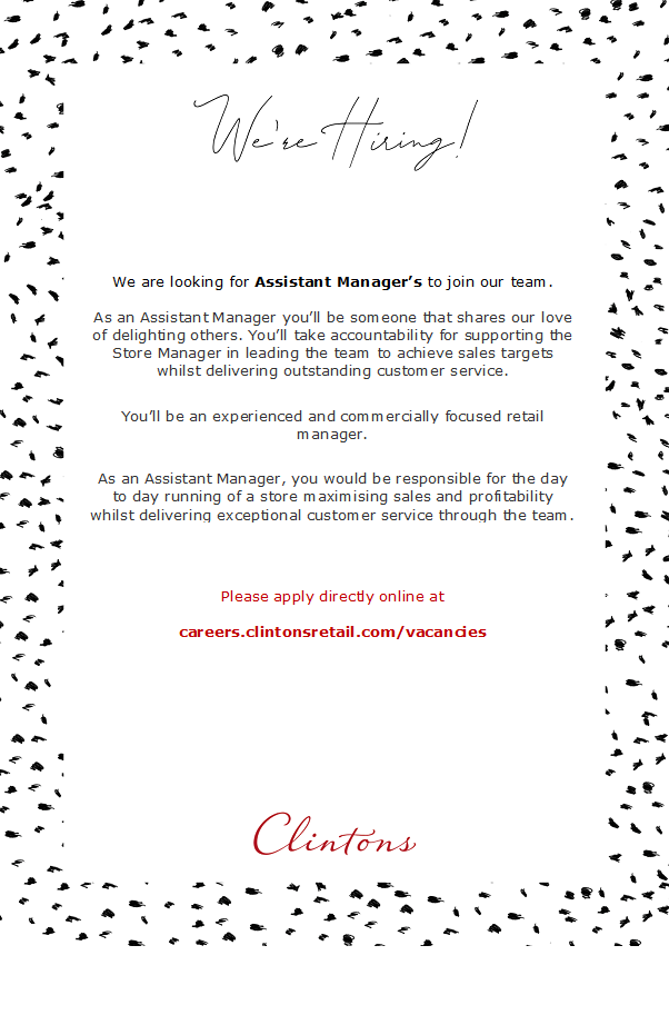 We have 2 fantastic opportunities in #Guernsey to join the Clintons team. Visit careers.clintonsretail.com/vacancies for more information.