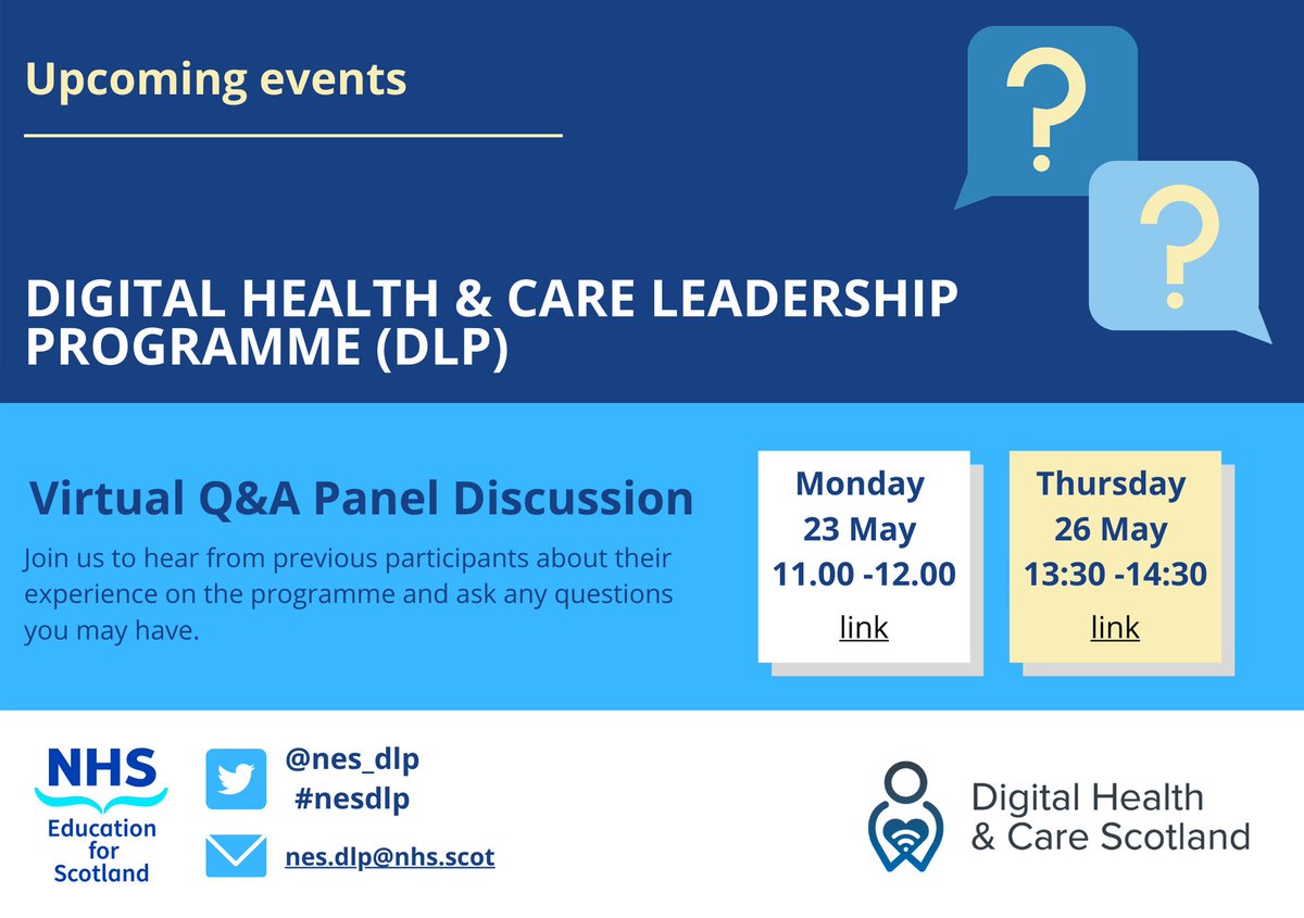 nes_dlp's tweet photo. Ask your questions and hear directly from past participants about their experiences on the DLP 
23rd May 11:00-12:00 - https://t.co/AjAeYUncjm
26th May 13:30-14:30 - https://t.co/urVLI2SvHQ
@Baillie88 @lesleyahpd @SerKeithofDow @PamDimbers @Bairdp  @EmmaScatterty #dNMAHP https://t.co/n96XGZhb5q