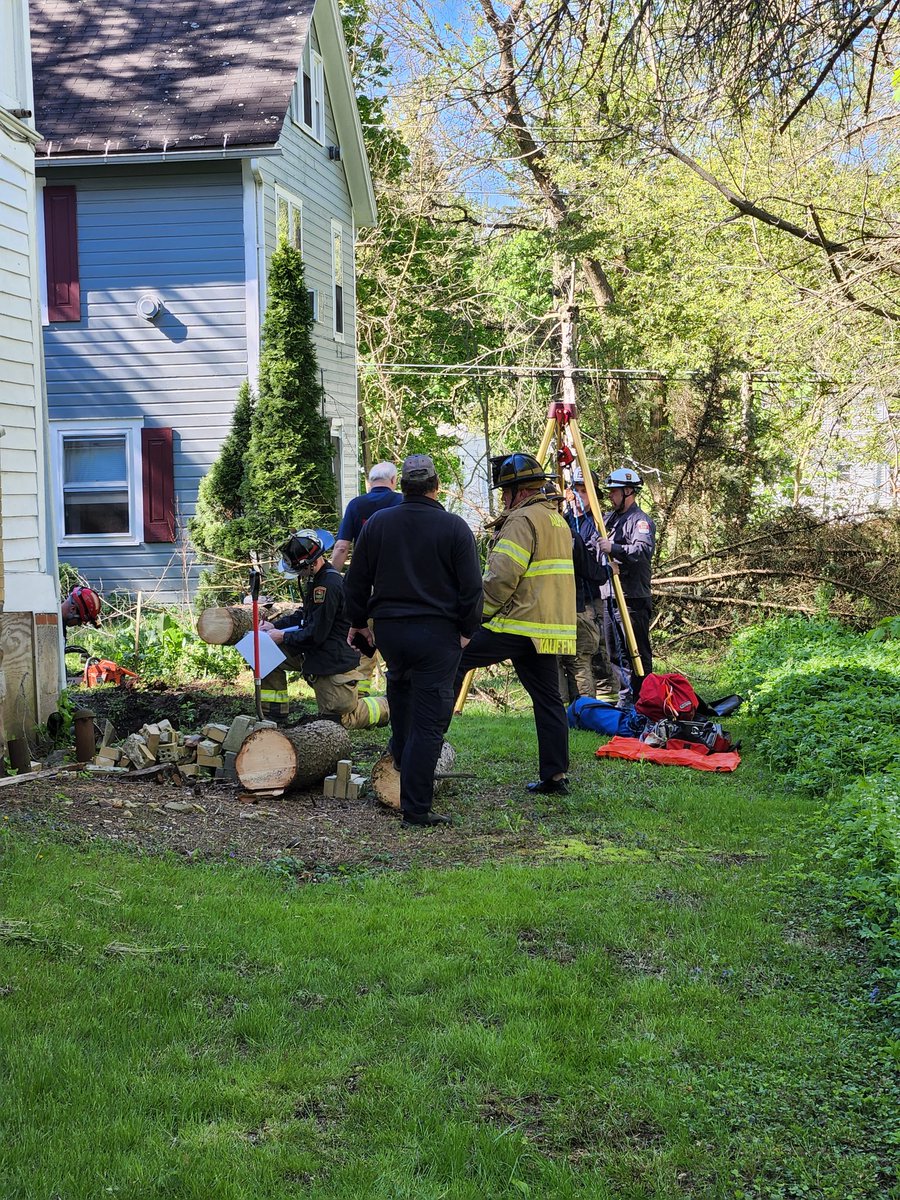 Rescue crews on scene at Elm Street, College Township, for a dog in a deep sinkhole.